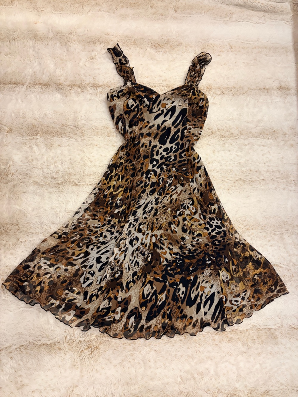 Vintage Y2K Animal Print Fairycore Boho Coquette Babydoll Tie Waist Midi Dress